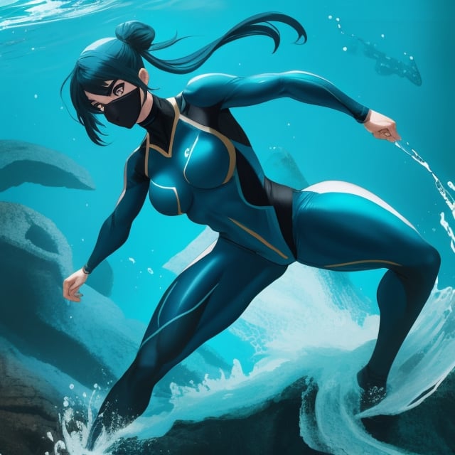 A ninja girl in aqua suit with water elemental power