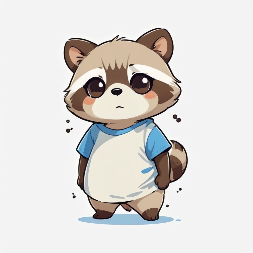large raccoon, kawaii, cute, Line Chibi, white background, ,TSHIRT DESIGN, simple,cute comic,ANIME ,Leonardo Style