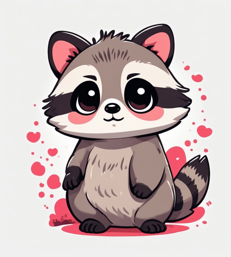 large raccoon, kawaii, cute, Line Chibi, white background, comic,ANIME ,Leonardo Style, anatomically correct,CARTOON,(best quality),cute comic,3d toon style