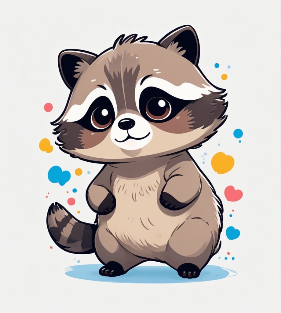 large raccoon, kawaii, cute, Line Chibi, white background, comic,ANIME ,Leonardo Style, anatomically correct,CARTOON,(best quality,breakdomain, 