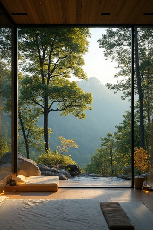 a beauty scene in bedroom, nature scene outside