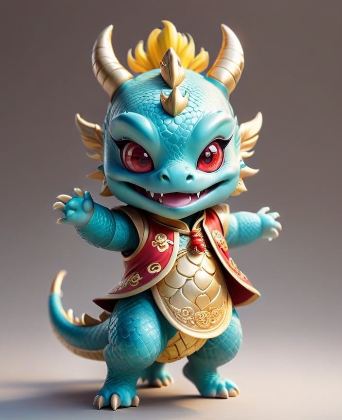  (((dancing)))
Laugh, be happy, smile showing teeth
((cute eyes)) ((round eyes)) (((chubby dragon)))
Chibi light blue and light gold Chinese dragon with golden horns, Chinese dragon head, 
Red and gold cheongsam vest, yellow eyes  
minimalist design, BIG EYES,BIG Anime EYES,CHIBI, Q version