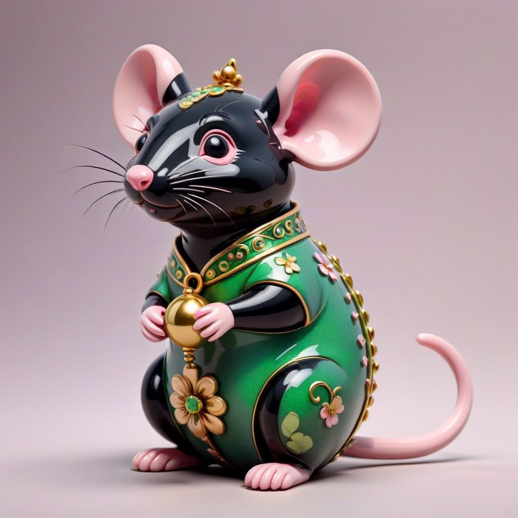 isolated 
light pink and green Cloisonné style rat toy,3D Render Style,3DRenderAF,3d style,Obsidian_Gold,dripping paint