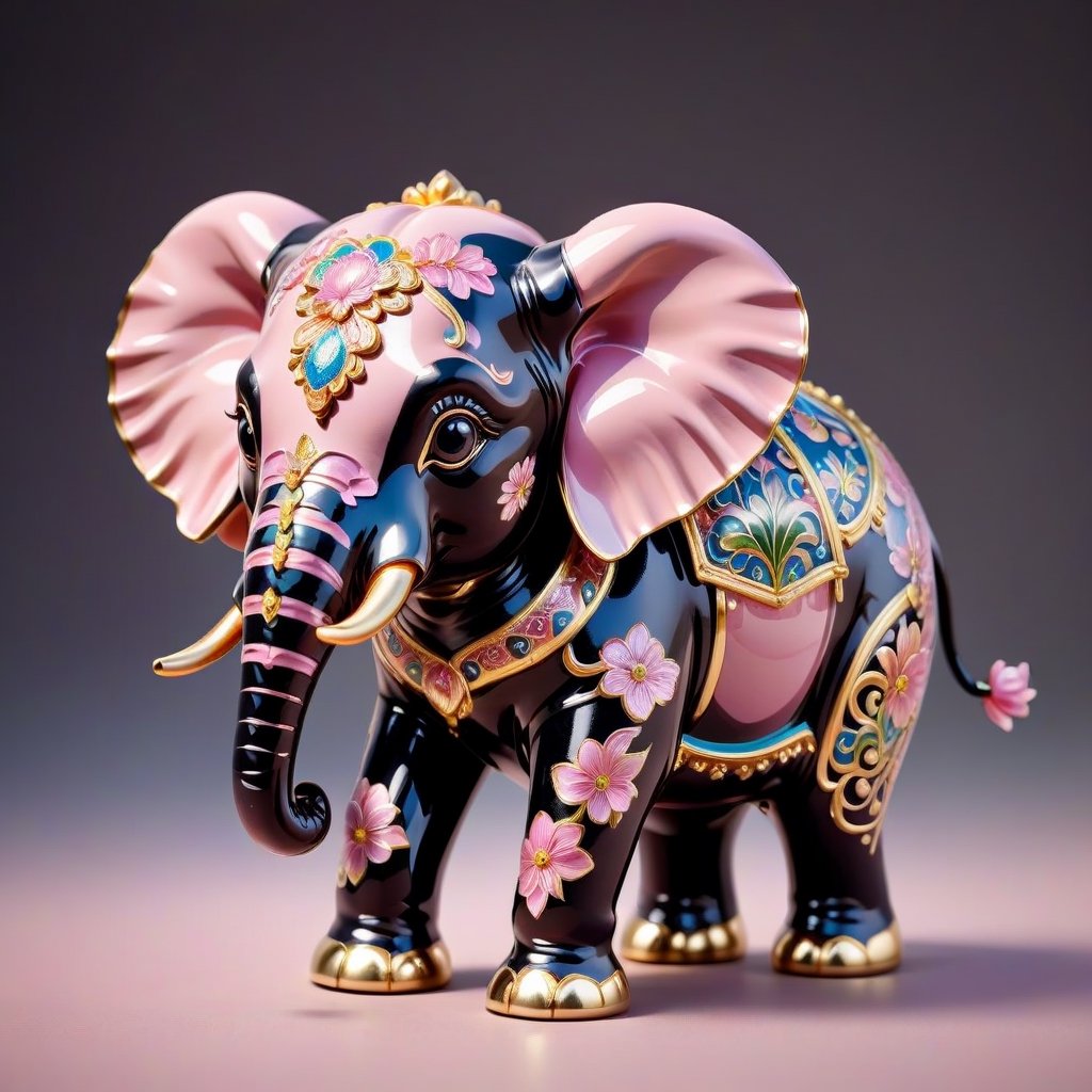 isolated 
light pink Cloisonné style elephant toy,3D Render Style,3DRenderAF,3d style,Obsidian_Gold,dripping paint