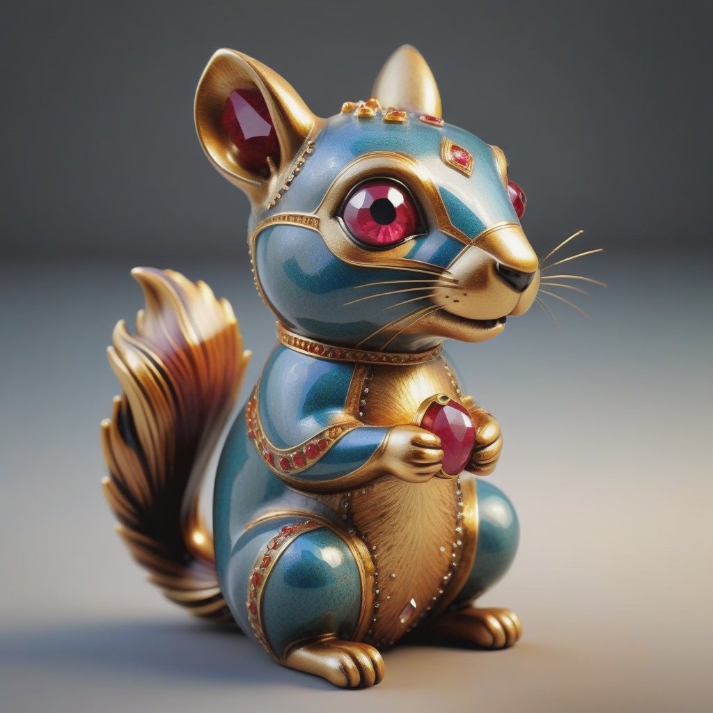 isolated antique artifacts 
simple style Cloisonné ring in the shape of a squirrel, ruby eyes, displayed in the National Museum 
,3D Render Style,3DRenderAF,3d style,dripping paint, toy texture