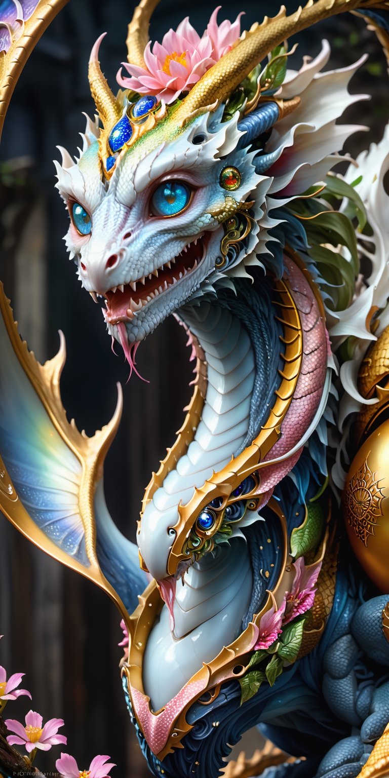 

luminism, fantasy acrylic, digital painting, a (full_body) close up little rainbow dragon creature glittering skin, cute face, big eyes, iridescent skin scales, filigree, filigree details, hyperdetailed, big reflective eyes, glittering painting, amber, big matte detailed amber flowers, fairytale, golden glowing, rim lighting, artstation, by Peter Mohrbacher, craola, rococo painting, masterpiece, .centered composition, perfect composition, centered, vibrant colors, 3d textural painting, sculptural painting, ((( climbing out from inside a huge gold dragon egg, long_pink_hair,blue eye, anna, jen, mag, )))

 unreal engine (masterpiece, intricacies, epic details, sharp focus, dramatic and surreal oil painting)