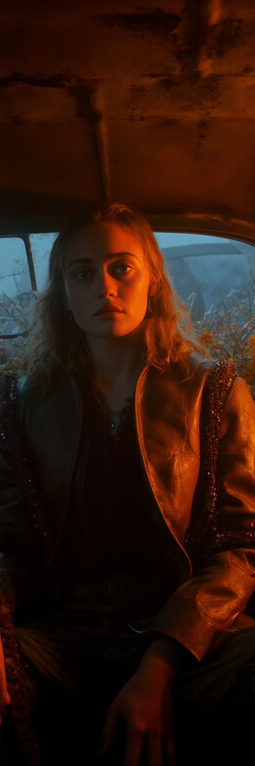 Ella Purnell in a dramatic post-apocalyptic scene from Fallout, standing amidst ruins of a once-great city, her character's determination and resourcefulness reflected in her strong pose as she surveys the devastation. The warm glow of a nearby fire illuminates her face, casting long shadows across the desolate landscape.,ellaPurnell,

The interior of an old car, many beautiful blooming flowers, the car covered with plant vines, the interior of the car,lots of flowers, BRAKE (maximalism style), ,albino demon Lilith girl with enchantingly beautiful, alabaster skin, sitting in the car, flower car, in car,anime,emo,interior,Beautiful woman,Photorealistic