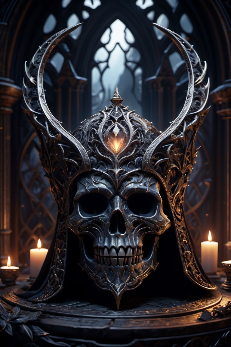 (dark magic), (grim), diadem, (intricate details), (hyperdetailed), 8k hdr, high detailed, lot of details, high quality, soft cinematic light, dramatic atmosphere, atmospheric perspective