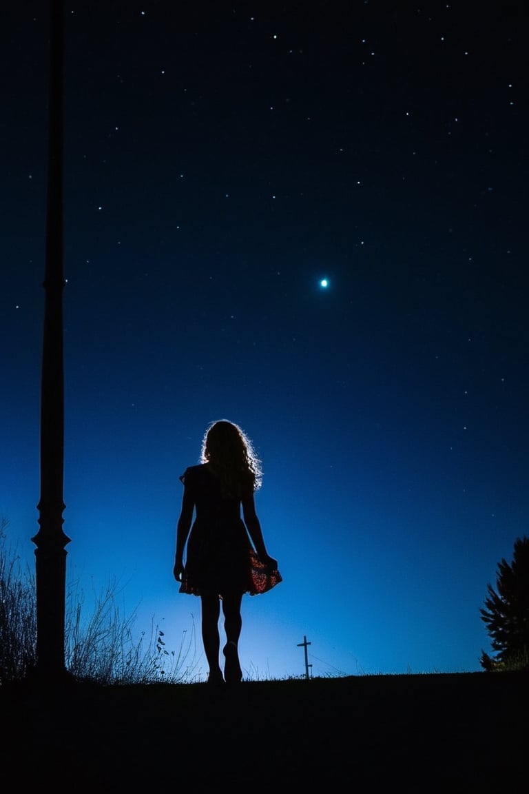 A young girl, moonlit silhouette, wandering through the night, BREAK dim city streets, flickering neon lights, distant skyscrapers, BREAK mysterious, melancholic, BREAK Noir styled comic, bold and contrasted, BREAK diffused city glow, harsh shadows, low angle perspective, lens flares, BREAK Intricately illustrated, high fidelity, 8K