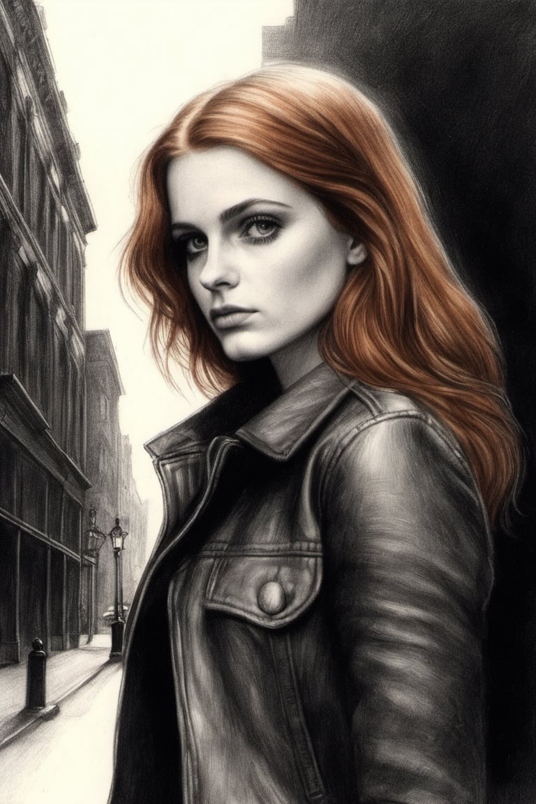 Following the aforementioned formula, here's a sample prompt for the provided subject:

"Confident 20-year-old woman, standing alone in the middle of a desolate street at night, BREAK wearing a leather jacket, ripped jeans, her auburn hair wild and free, surrounded by dimly lit buildings, BREAK defiant, mysterious, BREAK Pencil draw, BREAK Illuminated by a single overhead street lamp, casting long, dramatic shadows, BREAK Shot from a low-angle perspective, with a depth of field effect, BREAK High-resolution, emphasis on the texture of her clothing and the grunginess of the street.",Pencil Draw