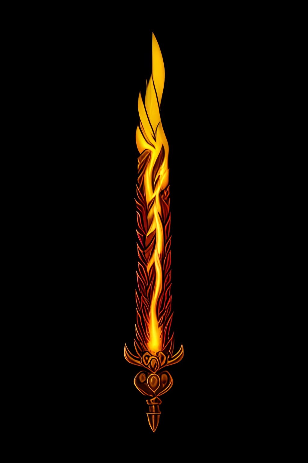 Flame, cool, burning,(A sword),(masterpiece),(best quality),(ultra-detailed)Game ICON, masterpieces, HDTransparent background, 3D rendering2D, Blender cycle, Volume light,No human, objectification, fantasy, futuristic style,cyberpunk, light effect, pendant, structured, high-definition, game icon,Chinoiserie, (2d), black background,sword