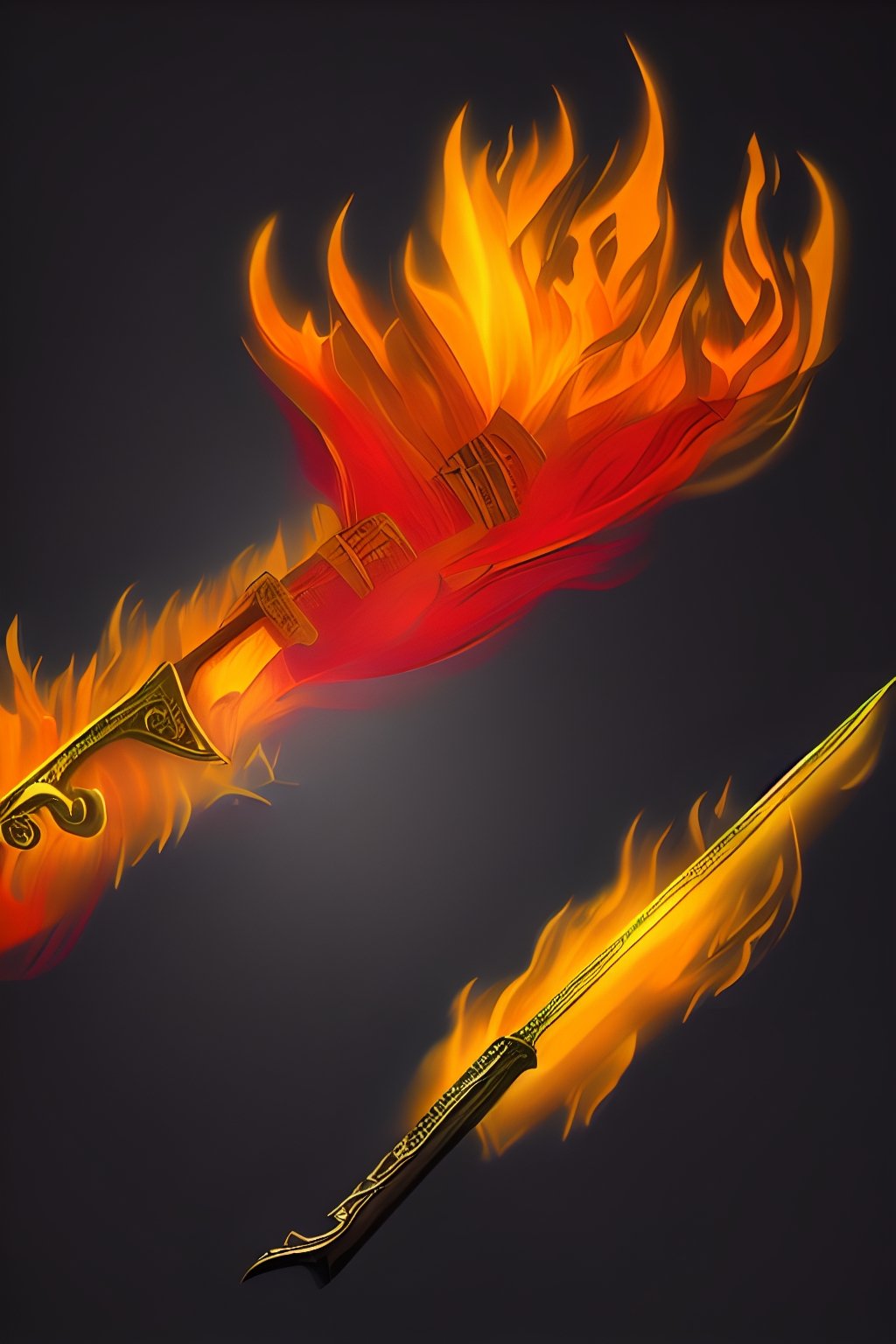 Flame, cool, burning,(A sword),(masterpiece),(best quality),(ultra-detailed)Game ICON, masterpieces, HDTransparent background, 3D rendering2D, Blender cycle, Volume light,No human, objectification, fantasy, futuristic style,cyberpunk, light effect, pendant, structured, high-definition, game icon,Chinoiserie, (2d), black background,sword