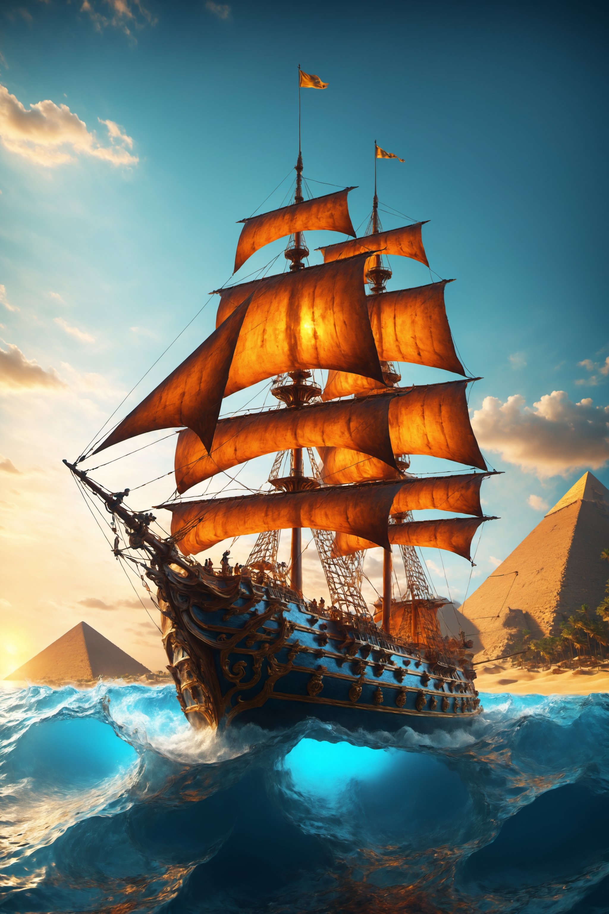 (+18) , NSFW ,
[The pyramids of Giza in the middle of a transparent blue ocean], 
 Pirate ship is passing by The lazy waters , 
 , 
intricate design, photorealistic, 
hyper-realistic, high definition, 
extremely detailed, 
cinematic, 
UHD, HDR, 32k, ultra hd, 
realistic, 
dark muted tones, highly detailed, 
perfect composition, 
beautiful intricate detailing , 
incredibly detailed octane render, 
trending on artstation, , 
nature, subsurface scattering, transparent, translucent skin, glow, bloom, Bioluminescent liquid, 3D style, cyborg style, Movie Still, Leonardo Style, warm color, vibrant, volumetric light,3d,more detail XL