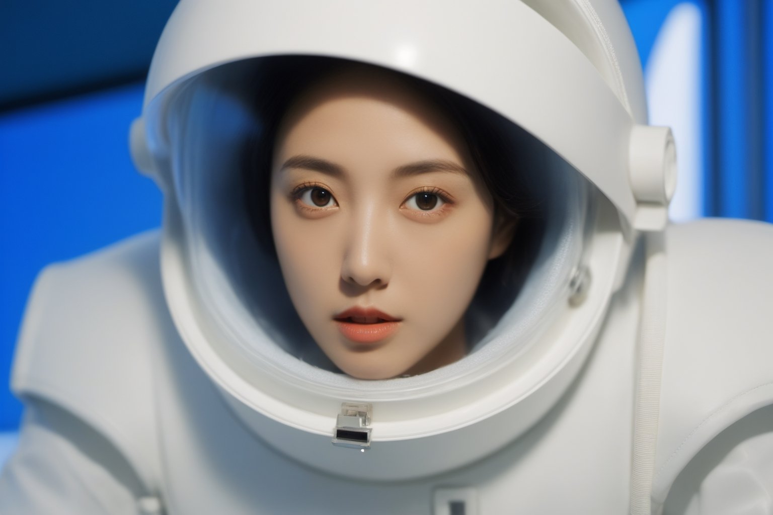 xxmixgirl , masterpiece,best quality,highres,1girl,a portrait photography of a gorgeous blackhead in open unbuttoned white space suit,cleavage,sitting inside spaceship,attractive,flirting,looking at viewer,detailed skin,highly detailed,diffused soft lighting,hyperrealism,cinematic lighting,(Cosmic background:1.2),