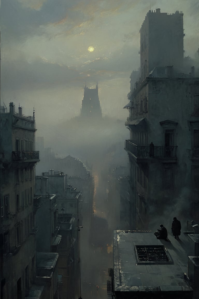  cloudy day, parkor person looking down at the street from balcony on top a giant sky scraper , looking down at streets bekbelo, , a strong fog near the building is seen overtaking the street below casting shadows, black sky, dark clouds, night time, art by ZdzisLaw Beksinski,
sharp focus, high quality, 4k high resolution,
dagobahlnd 