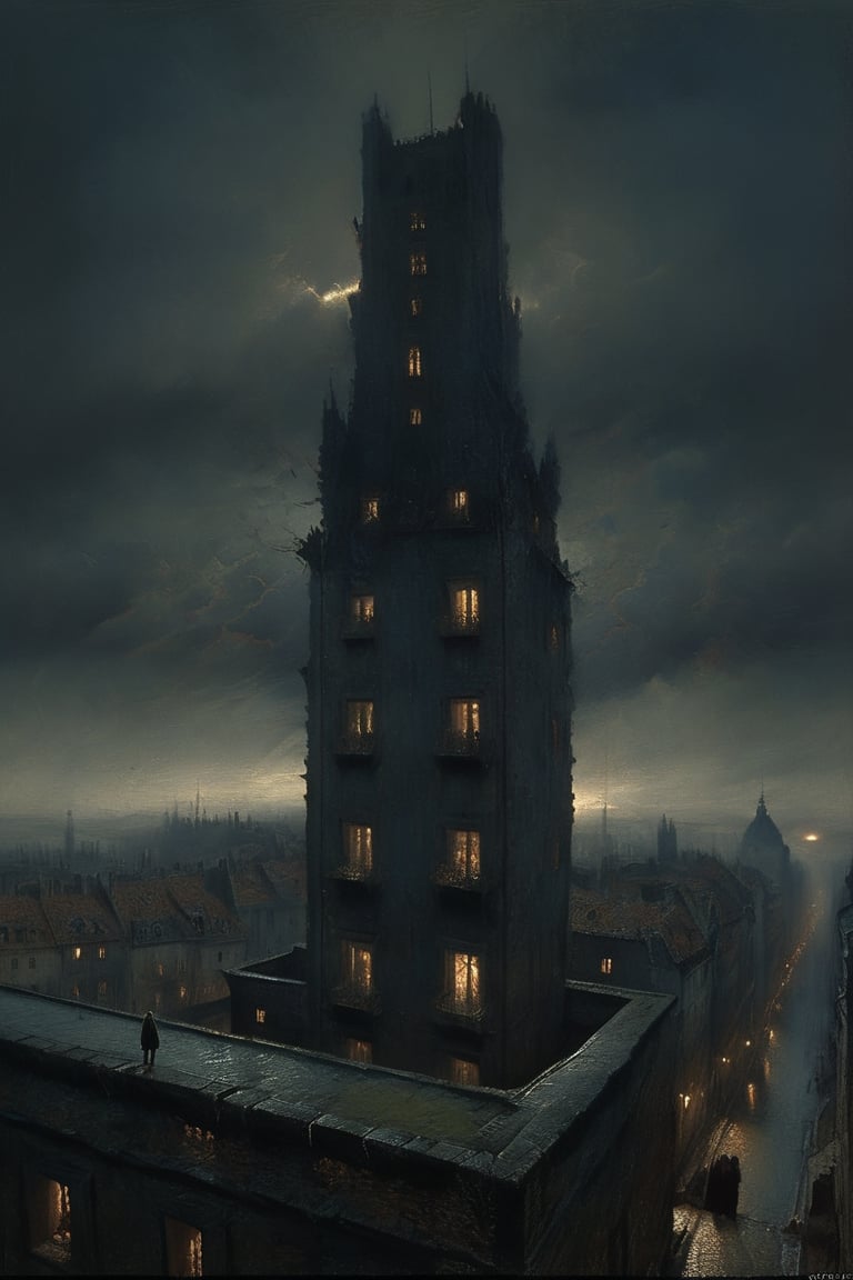  cloudy day, parkor person looking down at the street from balcony on top a giant sky scraper , looking down at streets bekbelo, , a strong fog near the building is seen overtaking the street below casting shadows, black sky, dark clouds, night time, art by ZdzisLaw Beksinski, sharp focus, high quality, 4k high resolution, dagobahlnd, art by ZdzisLaw Beksinski,
sharp focus, high quality, 4k high resolution,
dagobahlnd 