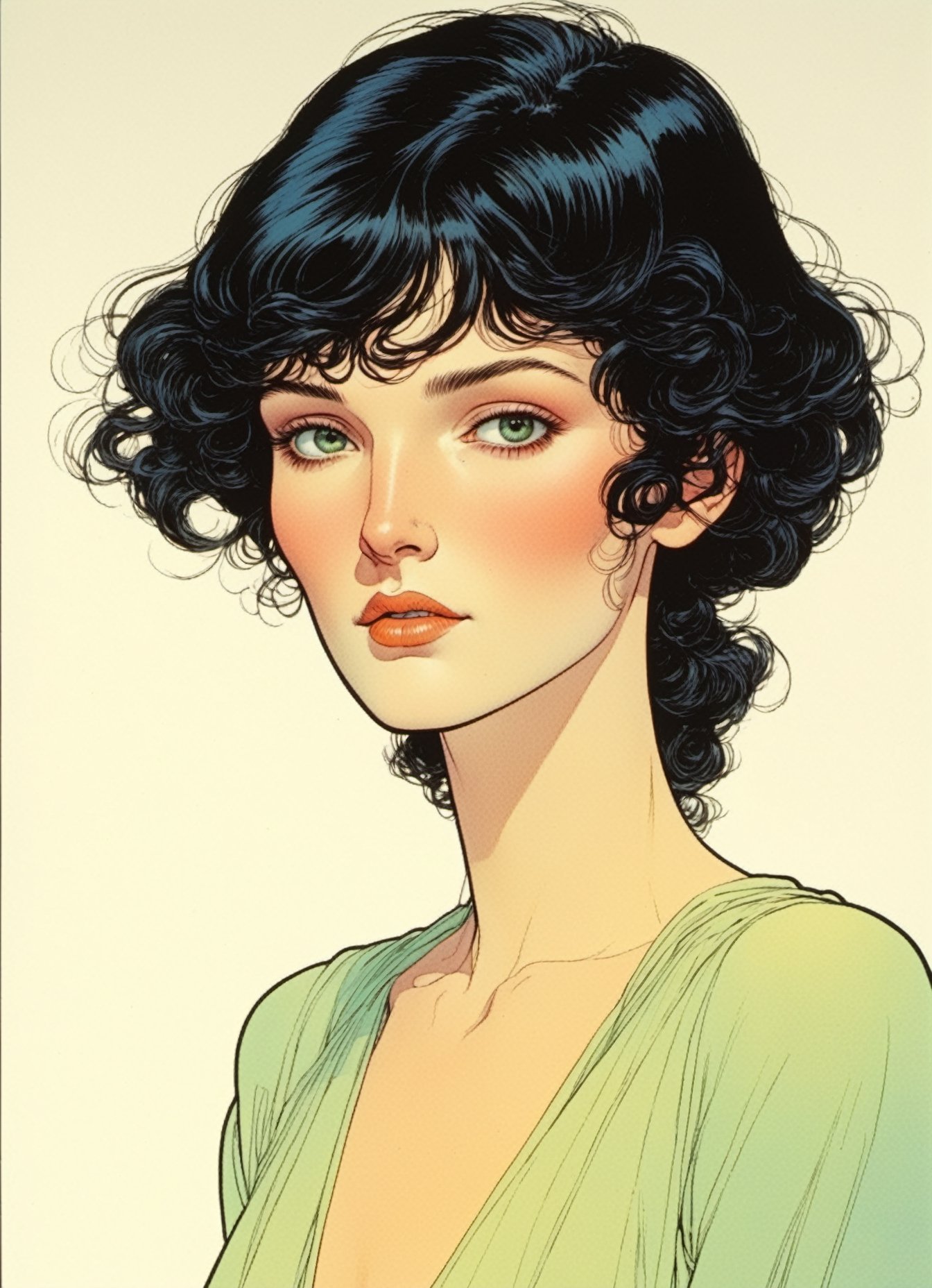 
Jean Giraud ((Moebius style)), CharacterSheet, white pale skin Niamh Algar , tall 6 feet tall , slightly raised eyebrows, (((delicate facial features))), short black hair, with a natural sheen, Multiple poses, (((side full body))), varieties expressions, Highly detailed, multiple views, photorealistic
 