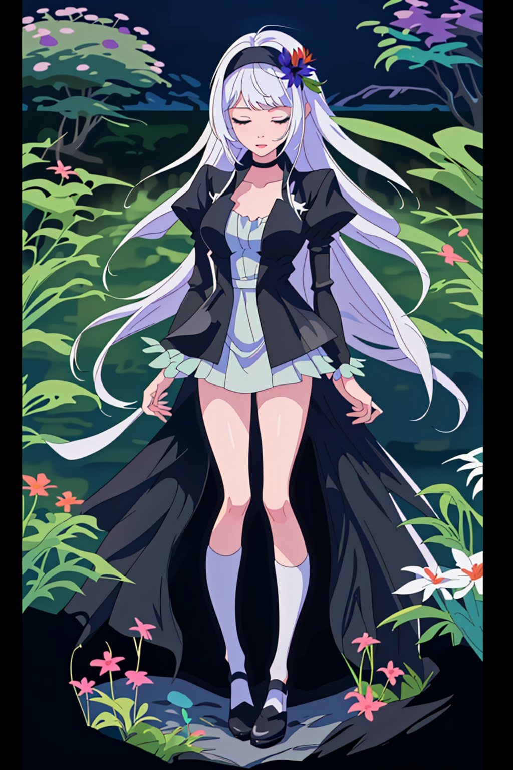  high_resolution , high_quality, Black Lobelia cosplay 
,z1l4, full body image, in sleeping at beautiful garden
 