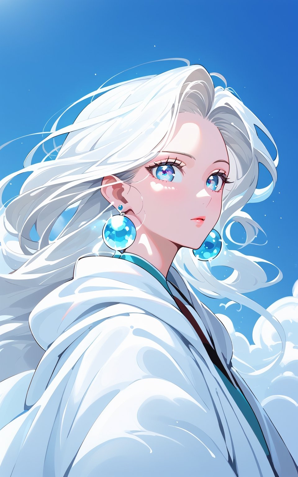 (UHQ, 8k, high resolution), big white clouds, light blue sky, very luminous, realistic, fluffy, soft, kawaiitech,Beautiful Eyes, concentrated