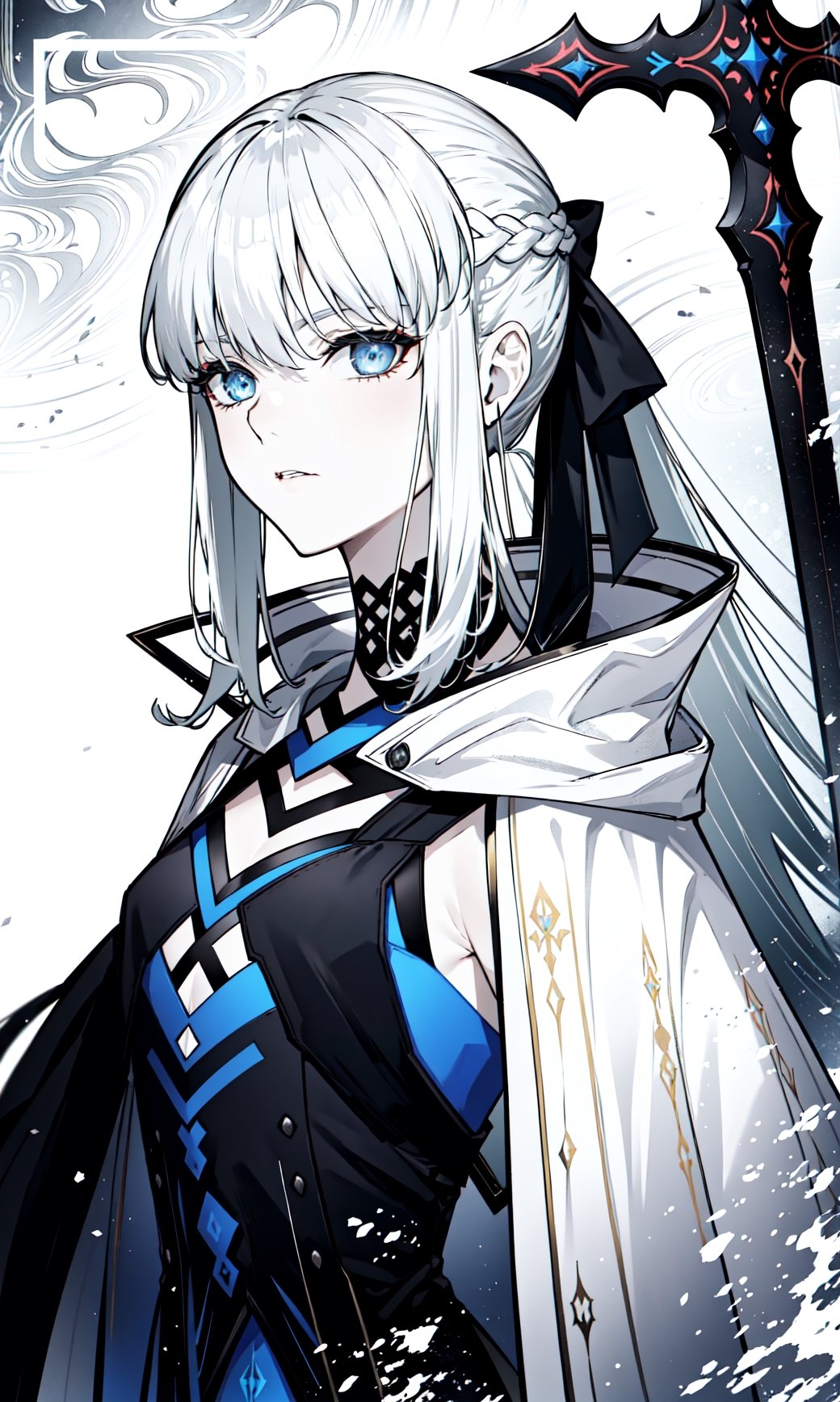 best quality, masterpiece, dark weapon, solo, looking at viewer, blood, holding dark weapon, serious, dark persona, floating hair, upper body, sidelocks,morgan le fay, silver hair ,grey hair
4k wallpaper ,grey hair,csm anime style,phSaber,line anime