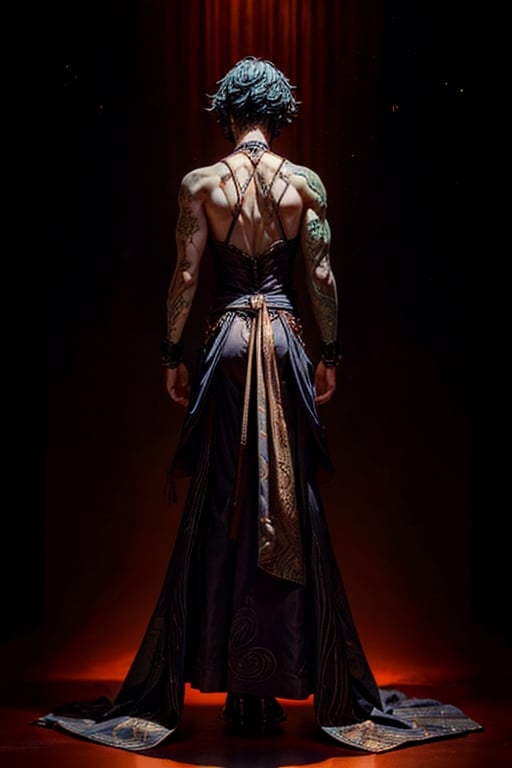 (super detailed) (godlike figure)  character \(series\) Zhongli, cold character vibes, A man with a brown dress standing, the long dress of a man, aura generating behind his back, archon vibes. five fingers only, intricately designed dress, ,1boy