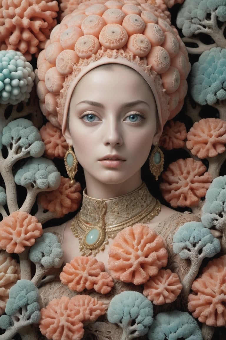 by Hendrik Kerstens, photograph, Iranian (pastel coloured Coral of Logarithm:1.3) , detailed with Seductive patterns, with Safari trimmings, trees, key light, film camera, 800mm lens, Vibrant Color