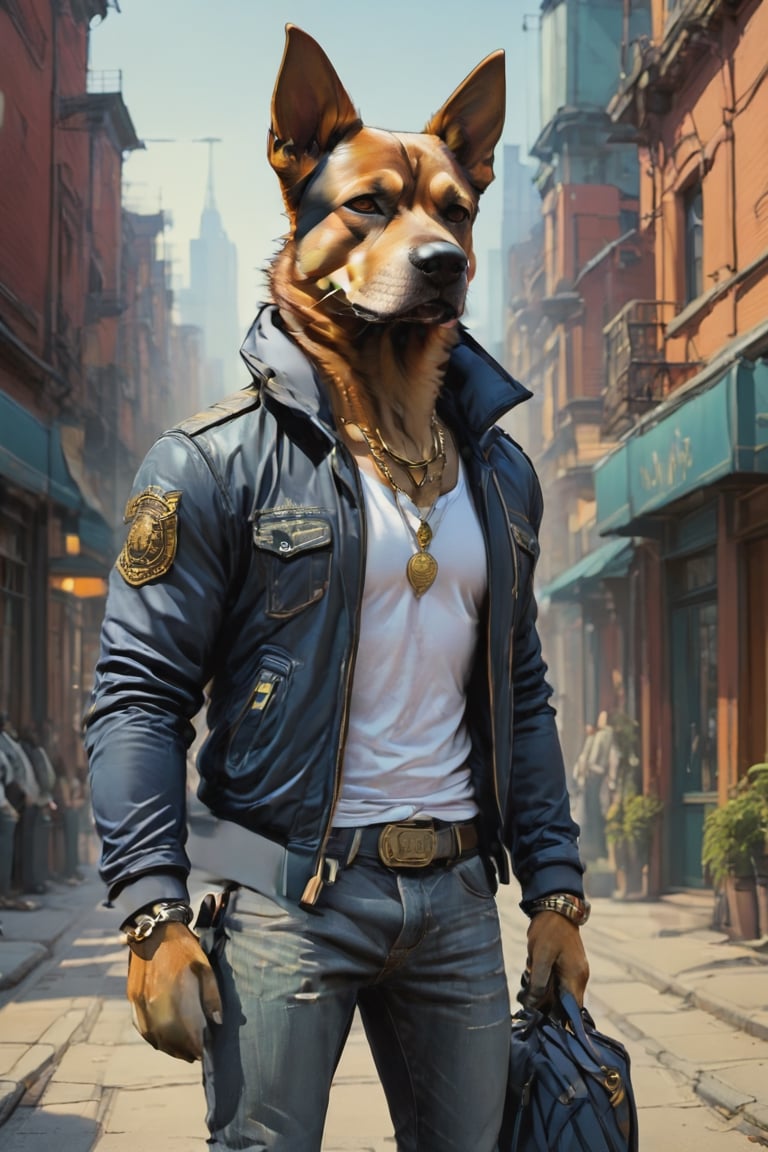 anthro (dog:1.1) merge (man:0.9) combo | wearing casual urban wear | urban setting | [no human skin:1.3], elegant, highly detailed, dramatic cinematic light, sharp focus, beautiful, divine holy, scenic, handsome, depicted, intricate, illuminated, professional, extremely, stunning, wonderful, attractive, best