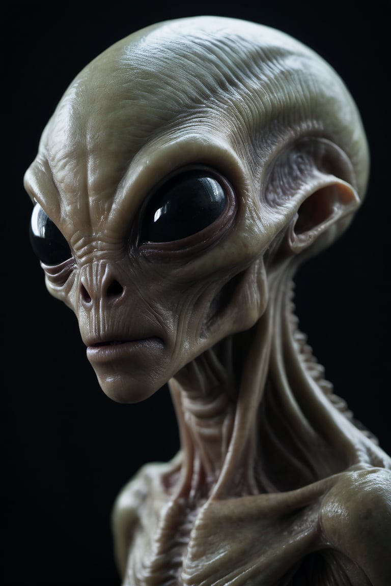 cinematic RAW portrait photo of an alien lifeform | against a plain black background, detailed, dramatic