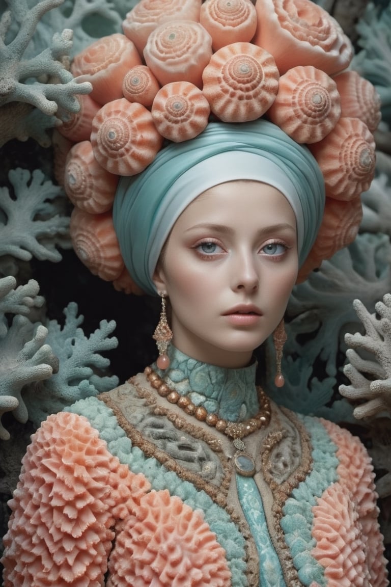 by Hendrik Kerstens, photograph, Iranian (pastel coloured Coral of Logarithm:1.3) , detailed with Seductive patterns, with Safari trimmings, trees, key light, film camera, 800mm lens, Vibrant Color