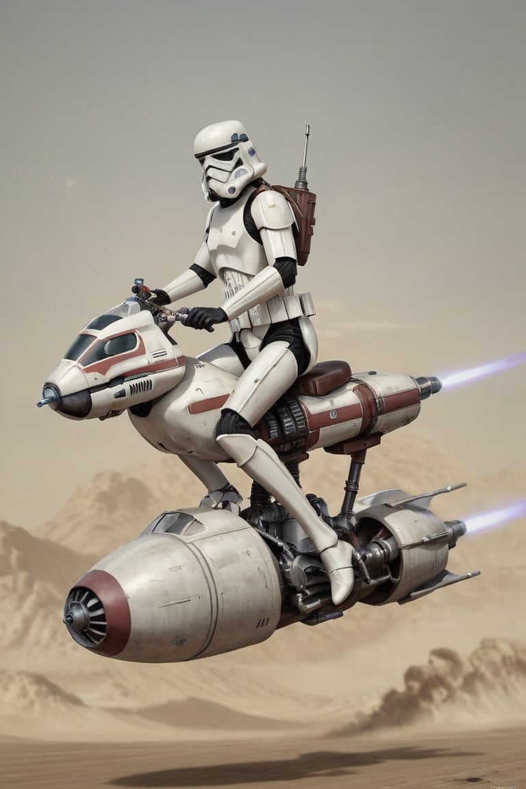 starwars stormtrooper riding a speederbike