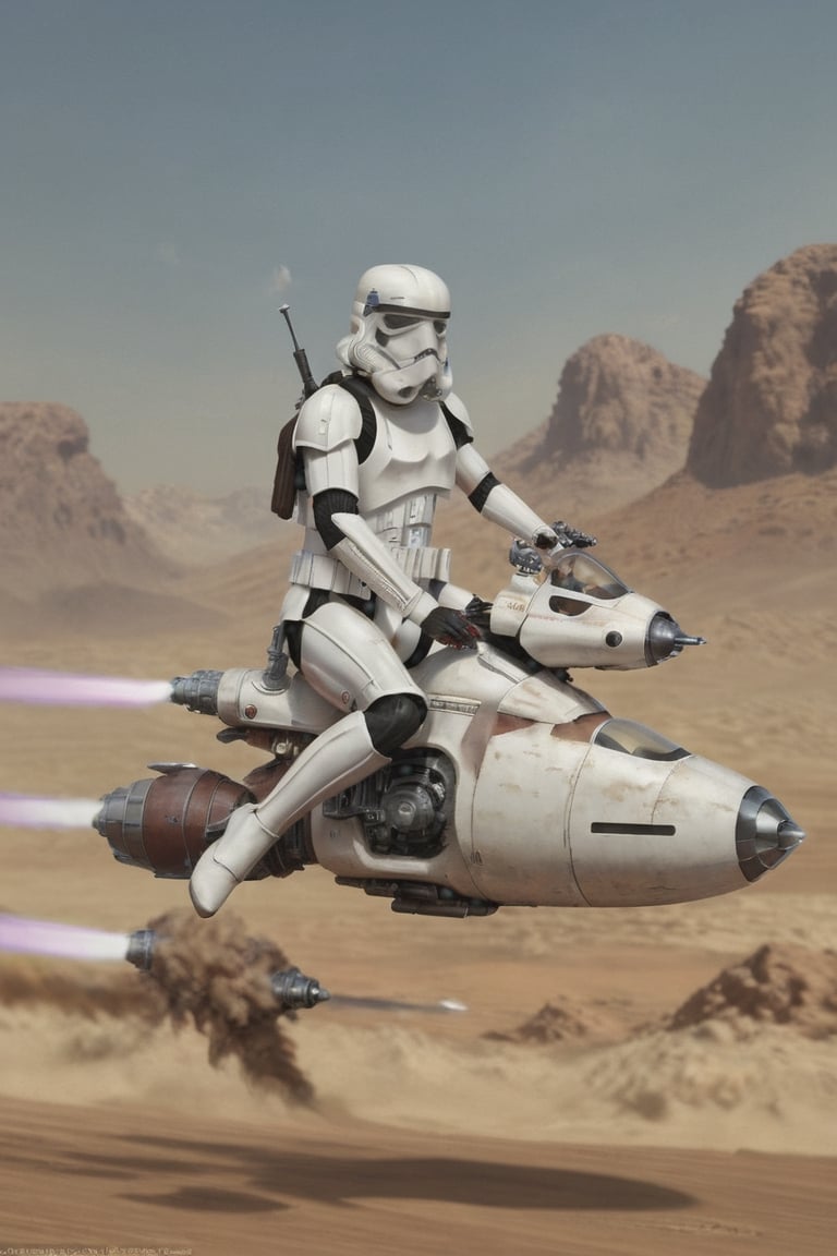 starwars stormtrooper riding a speederbike