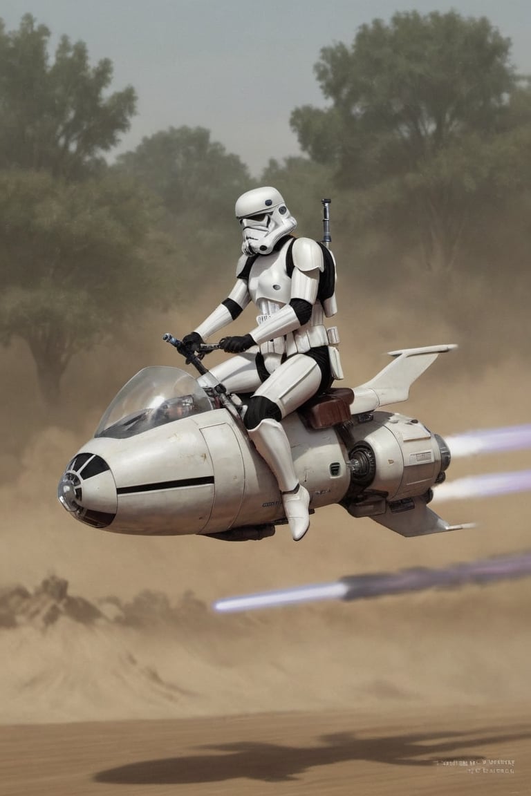 starwars stormtrooper riding a speederbike