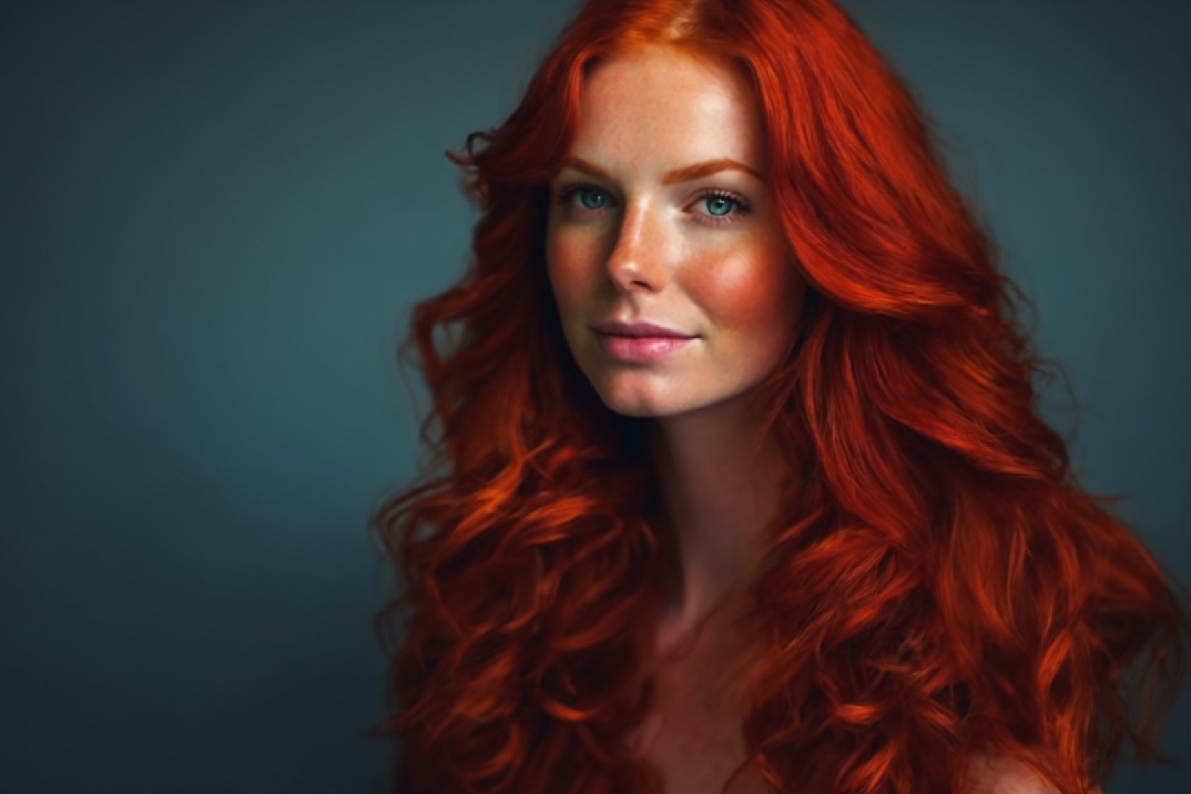 Photo of redhead nurse   Dark light , bright colors , vibrant, naked 