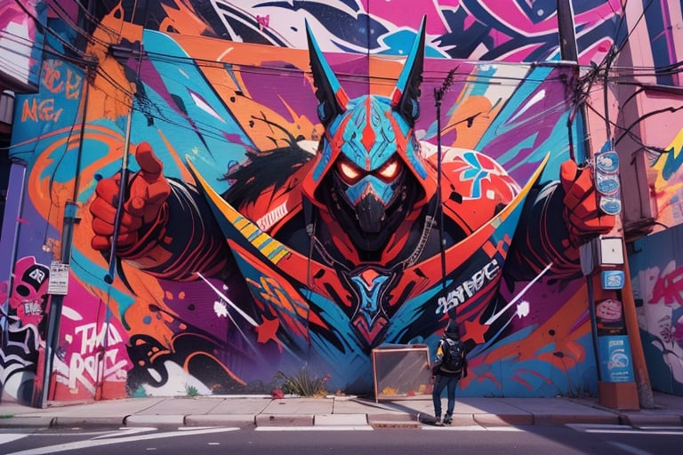 masterpiece, perfect, fixed, high_resolution, high_quality, blank_bg, graffiti_art,mural_art,complex,
alternative art, original_character, videogames, movie, pop culture