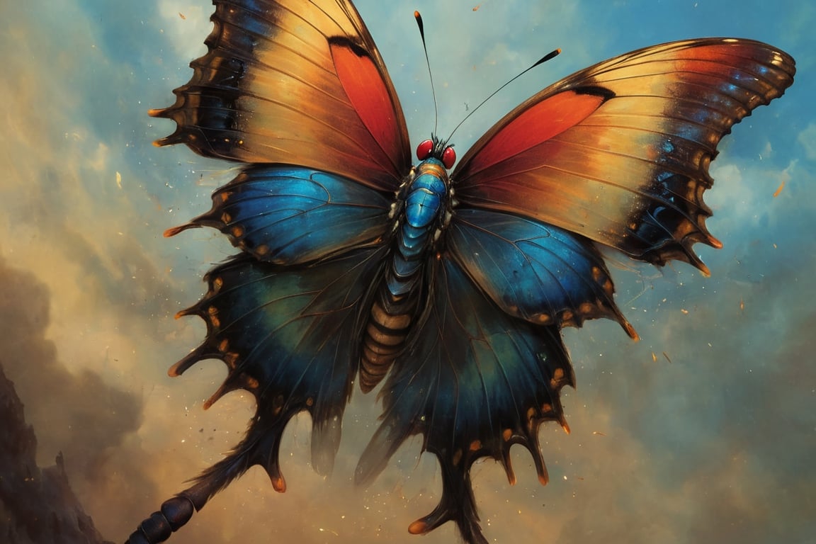 An extreme macroscopic close up of a butterfly's mouth, face and body and wings, digital artwork by Beksinski,potma style,action shot, stworki,Movie Poster