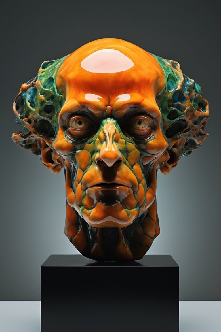 sculpture by Michelangelo , a cube shaped head, stunning beauty, hyper-realistic oil painting, vibrant colors, dark chiarascuro lighting, a telephoto shot, 1000mm lens, f2,8,Vogue,more detail XL