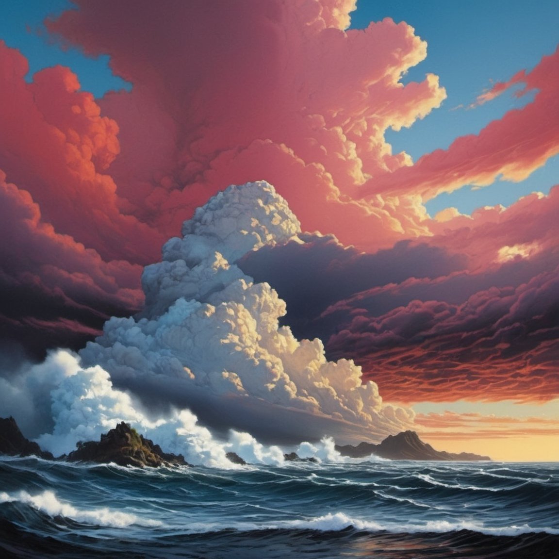 cooks endeavour on the Pacific Ocean (((dramatic cloud formation))), poster style,  