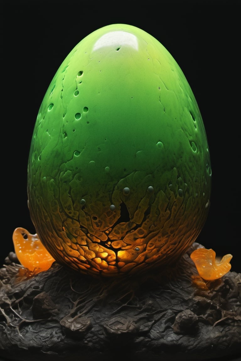 art by yashitomo nara, a translucent egg shaped rock, a creatures embryo stirs inside the egg, stunning beauty, hyper-realistic oil painting, vibrant colors, dark chiarascuro lighting, a telephoto shot, 1000mm lens, f2,8,Vogue,more detail XL,Acidmelt,acidzlime