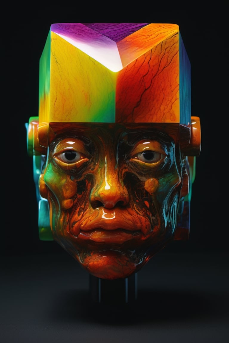 art by yashitomo nara, (((a cube shaped head))), stunning beauty, hyper-realistic oil, vibrant colors, dark chiarascuro lighting, a telephoto shot, 1000mm lens, f2,8, ,p3rfect boobs,Vogue,more detail XL