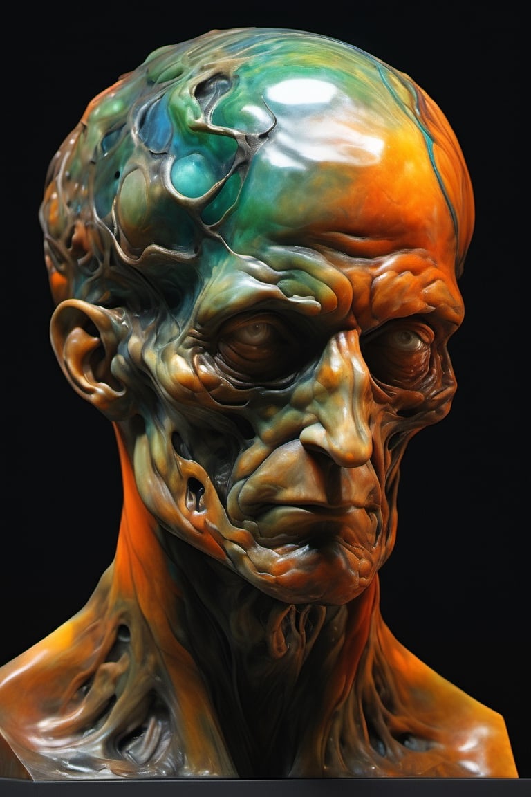 sculpture by Michelangelo , a cube shaped head, stunning beauty, hyper-realistic oil painting, vibrant colors, dark chiarascuro lighting, a telephoto shot, 1000mm lens, f2,8,Vogue,more detail XL