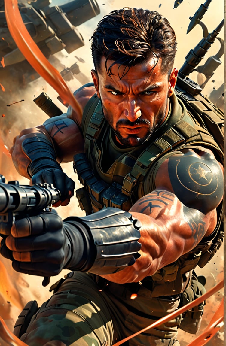 carving by michelangelo, art by simon bisley, art by Boris Vallejo , a masterpiece, stunning beauty, hyper-realistic movie poster, 8k, black ops killers, ,  a telephoto portrait picture, background blurred, incredible detail, fantasy portrait, kaleidoscope graffiti background, artint, frutiger, A black ops tactical arms gunner stares down the scope of his weapon, The artwork is a masterpiece, boasting incredible detail and a sense of depth that pulls the viewer in. the wors "Black Ops" is emblazoned on the image, (text "One last stand")