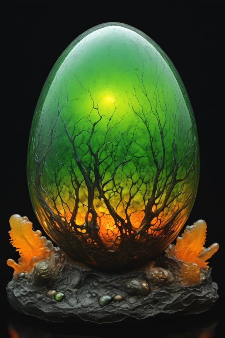 art by yashitomo nara, a translucent egg shaped rock, a creatures embryo stirs inside the egg, stunning beauty, hyper-realistic oil painting, vibrant colors, dark chiarascuro lighting, a telephoto shot, 1000mm lens, f2,8,Vogue,more detail XL,Acidmelt,acidzlime