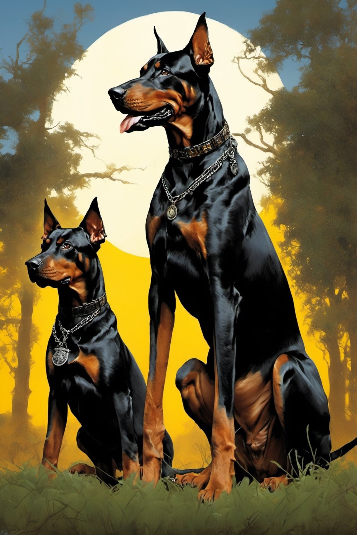 Horror Comics style, art by brom, Toto the dog, a rotweiler. a doberman, Kansas, oz, military poster style, Kansas farm, 