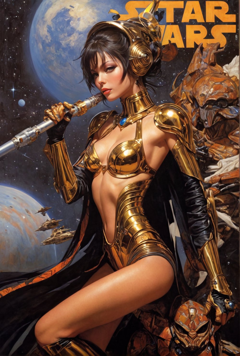 art by Masamune Shirow, art by J.C. Leyendecker, art by simon bisley, art by ralph steadman, a masterpiece, stunning beauty, hyper-realistic oil painting, star wars alien creatures, a portrait picture, incredible detail, fantasy portrait, smooth skin,  kaleidoscope graffiti background,