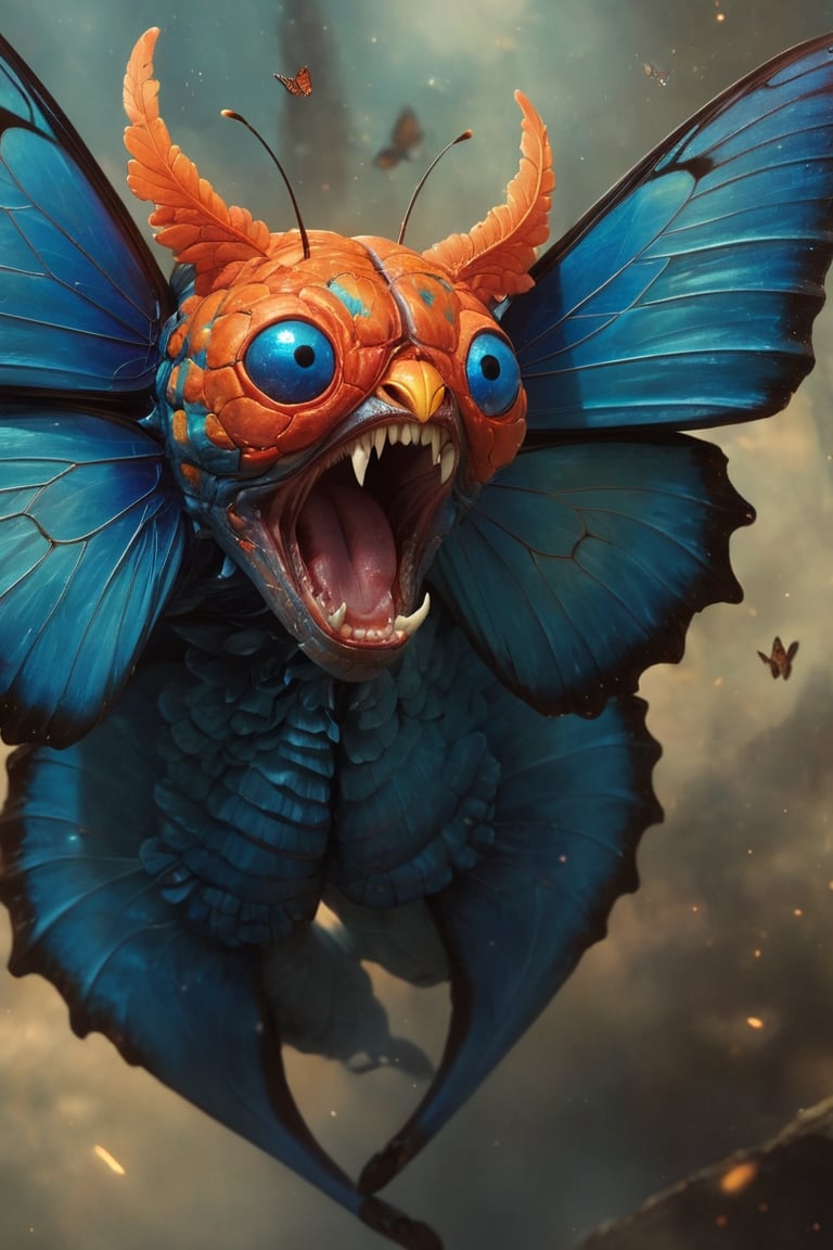 An extreme macroscopic close up of a butterfly's mouth, face and body and wings, digital artwork by Beksinski,potma style,action shot, stworki,Movie Poster