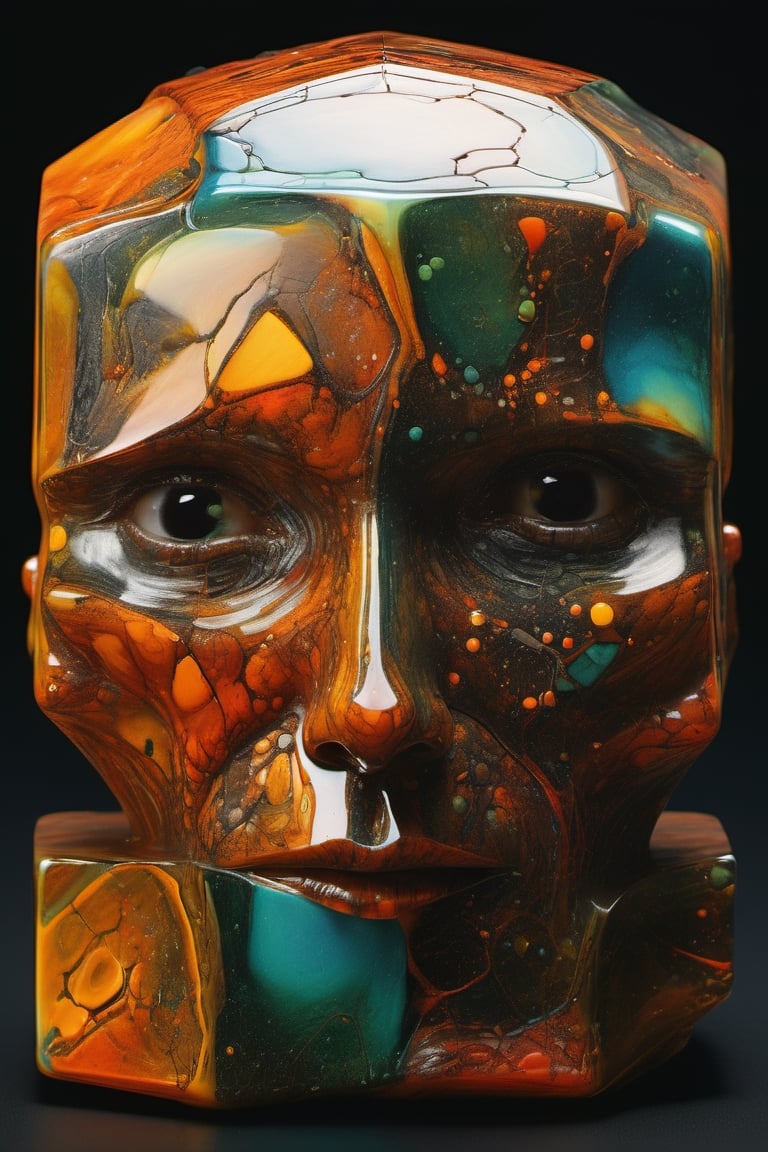 art by yashitomo nara, (((a cube shaped head))), stunning beauty, hyper-realistic oil, vibrant colors, dark chiarascuro lighting, a telephoto shot, 1000mm lens, f2,8, ,p3rfect boobs,Vogue,more detail XL