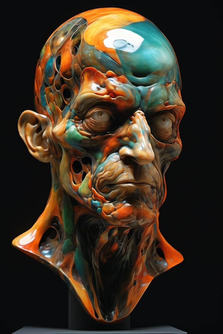 sculpture by Michelangelo , a cube shaped head, stunning beauty, hyper-realistic oil painting, vibrant colors, dark chiarascuro lighting, a telephoto shot, 1000mm lens, f2,8,Vogue,more detail XL