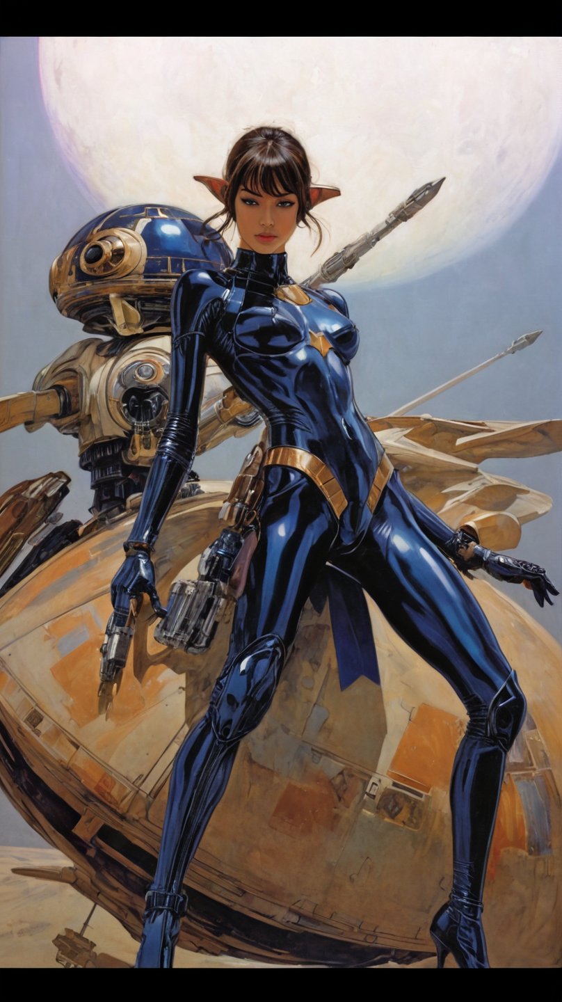 art by Masamune Shirow, art by J.C. Leyendecker, art by simon bisley, art by ralph steadman, a masterpiece, stunning beauty, hyper-realistic oil painting, star wars alien creatures, a portrait picture, incredible detail, fantasy portrait, smooth skin,  kaleidoscope graffiti background, Vogue, artint, frutiger, 