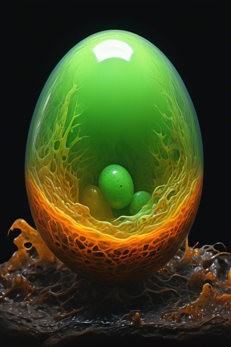  a creatures embryo stirs inside a translucent egg, stunning beauty, hyper-realistic oil painting, vibrant colors, dark chiarascuro lighting, a telephoto shot, 1000mm lens, f2,8,Vogue,more detail XL,Acidmelt,acidzlime