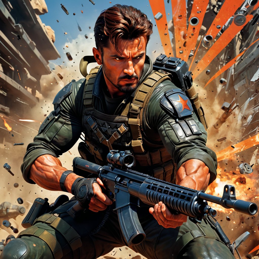 carving by michelangelo, art by simon bisley, art by Boris Vallejo , a masterpiece, stunning beauty, hyper-realistic movie poster, 8k, black ops killers, ,  a telephoto portrait picture, background blurred, incredible detail, fantasy portrait, kaleidoscope graffiti background, artint, frutiger, A black ops tactical arms gunner stares down the scope of his weapon, The artwork is a masterpiece, boasting incredible detail and a sense of depth that pulls the viewer in. the wors "Black Ops" is emblazoned on the image, (text "One last stand")